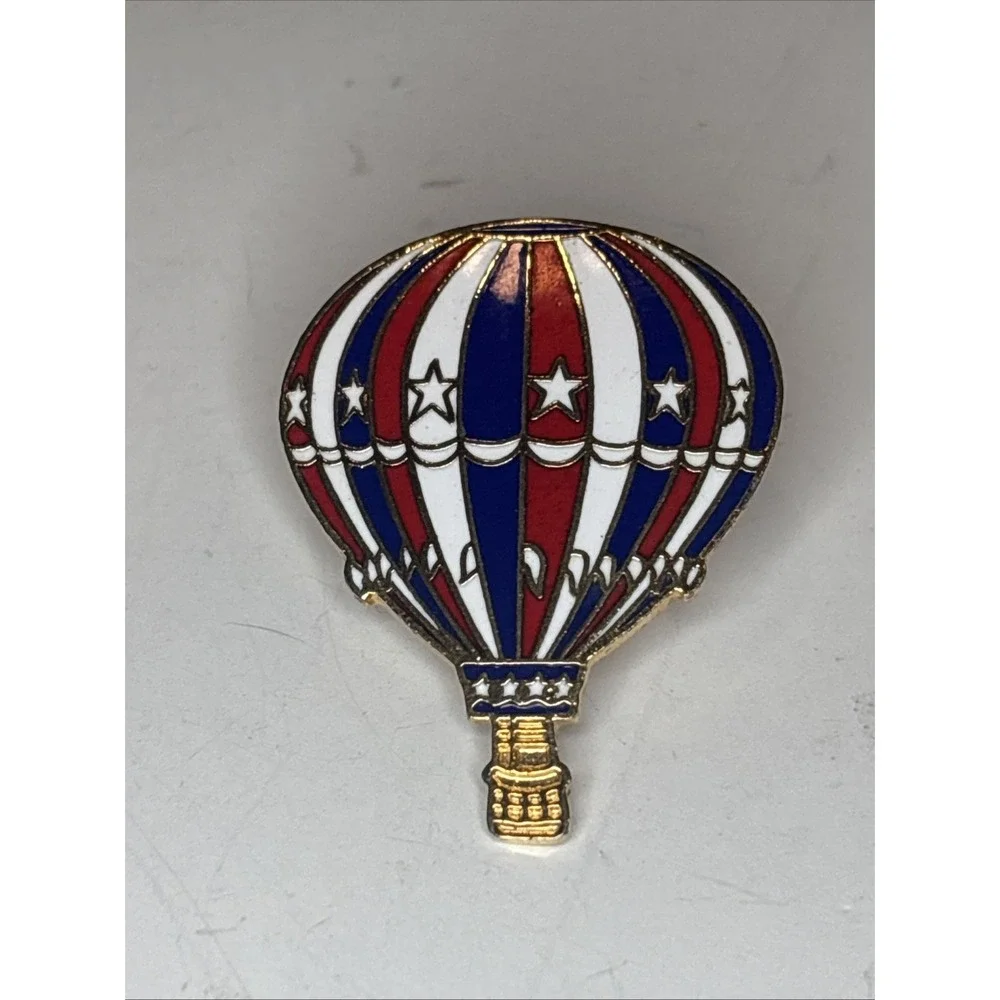 Vintage Red White Blue Hot Air Balloon Gold Tone Enamel Lapel Pin